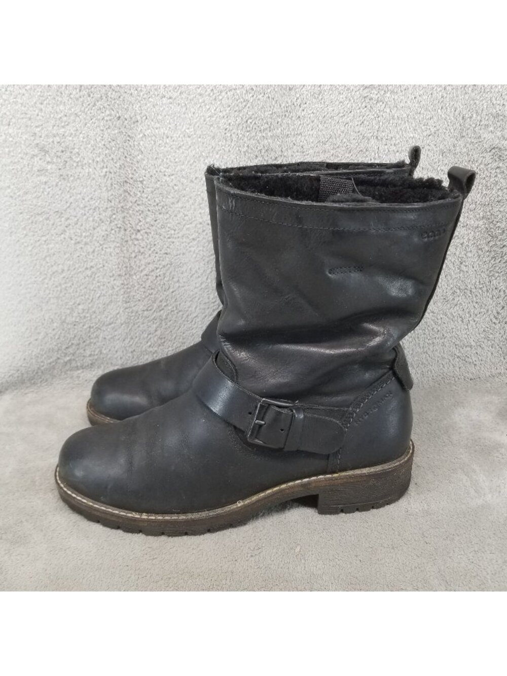 Ecco Shoes Womens Size EU 38 US 7.5 Elaine Black Pull On Biker Boots *Read*